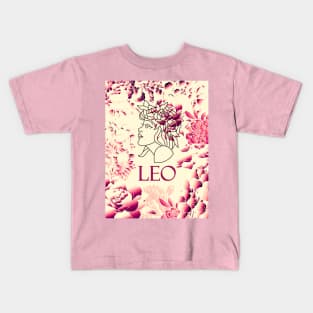 Leo Zodiac Pink Vintage Fantasy Design Horoscope Design Kids T-Shirt
